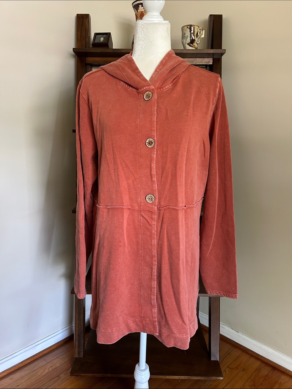 Coldwater Creek Rust Brown Hooded Long Cardigan - Picture 2 of 6
